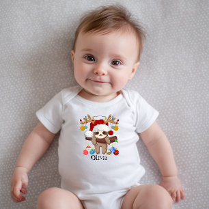 Personalized Cute Sloth,Santa Hat,Christmas Balls Baby Bodysuit