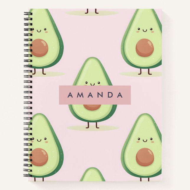 Personalized Cute Smiling Avocado Pattern Notebook (Front)