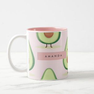 Personalized Cute Smiling Avocado Pattern Two-Tone Coffee Mug