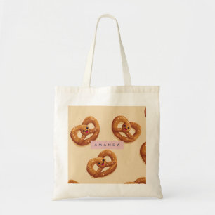 Personalized Cute Smiling Pretzel Pattern Tote Bag