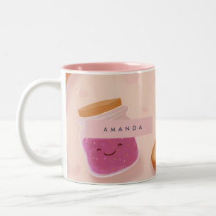 Personalized Cute Smiling Toast and Jam Pattern Two-Tone Coffee Mug
