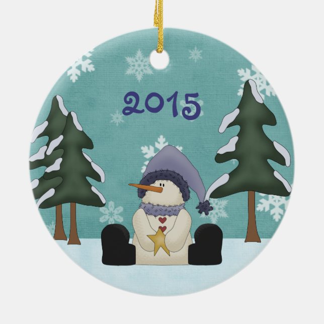 Personalized Cute Snowman Baby's First Christmas Ceramic Ornament (Back)