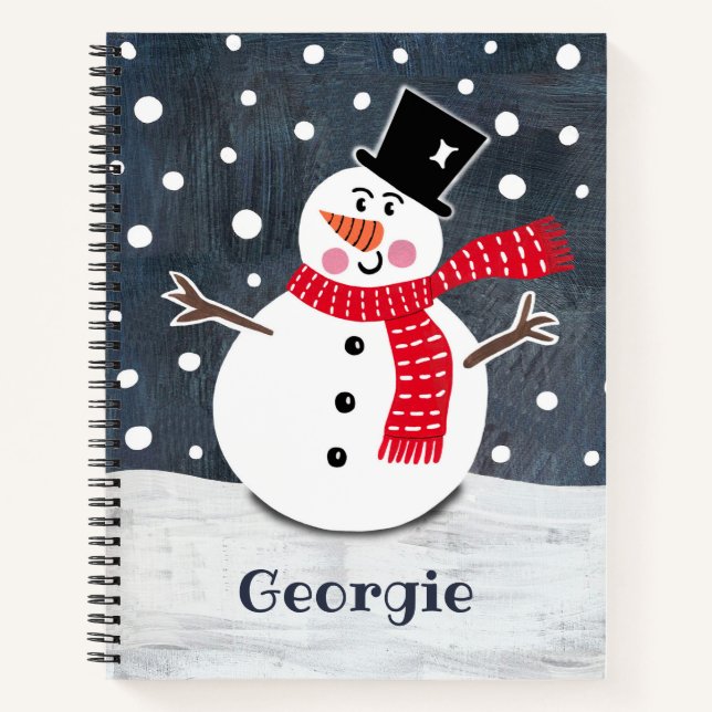 Personalized Cute Snowman Christmas Notebook (Front)