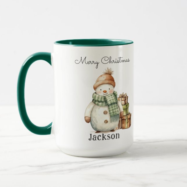 Personalized Cute Snowman & Christmas Presents  Mug (Left)