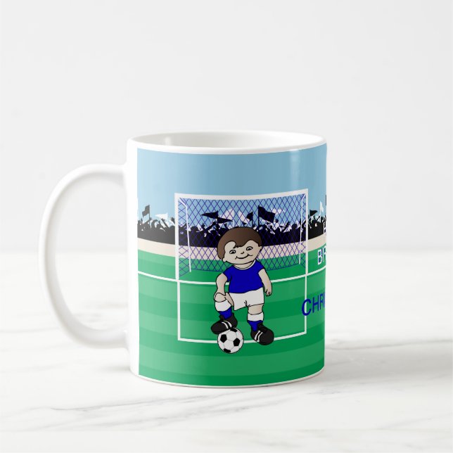 Personalized cute soccer boy coffee mug (Left)