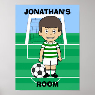 Personalized Cute Soccer Player Green White hoops Poster