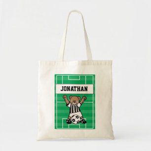 Personalized Cute Soccer Teddy Bear Birthday treat Tote Bag