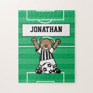 Personalized Cute Soccer Teddy Bear (blkwstripe) Jigsaw Puzzle