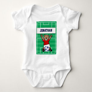 Personalized Cute Soccer Teddy Bear (red) Baby Bodysuit