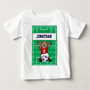 Personalized Cute Soccer Teddy Bear (red) Baby T-Shirt