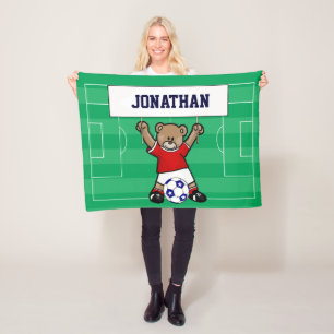 Personalized Cute Soccer Teddy Bear (red) Fleece Blanket