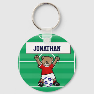 Personalized Cute Soccer Teddy Bear (red) Keychain