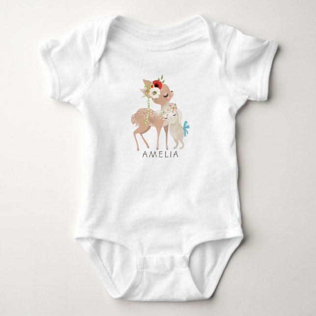 Personalized Cute Spring Bunny Deer Easter Baby Bodysuit (Front)