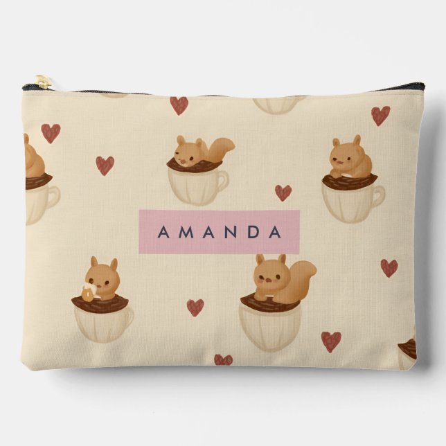 Personalized Cute Squirrel in Coffee Cup Pattern Accessory Pouch (Front)