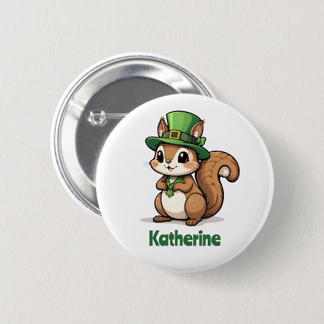 Personalized Cute St. Patrick's Day Squirrel 2 Inch Round Button (Front & Back)