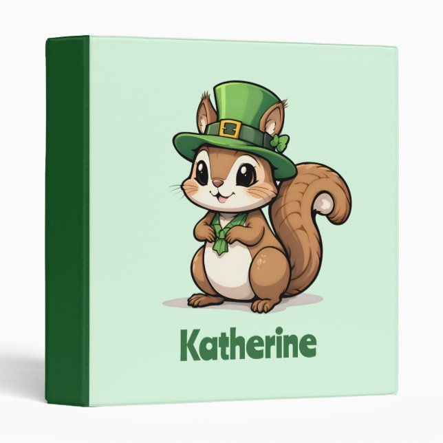 Personalized Cute St. Patrick's Day Squirrel Binder (Front/Spine)