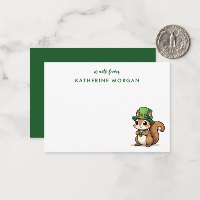 Personalized Cute St. Patrick's Day Squirrel Card (Front/Back In Situ)