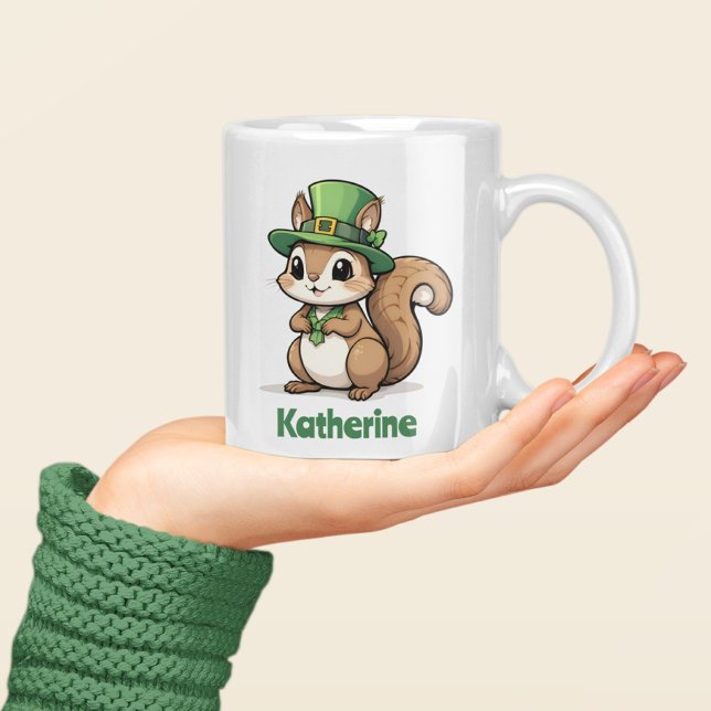 Personalized Cute St. Patrick's Day Squirrel Coffee Mug (Creator Uploaded)