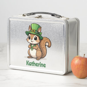 Personalized Cute St. Patrick's Day Squirrel Metal Lunch Box