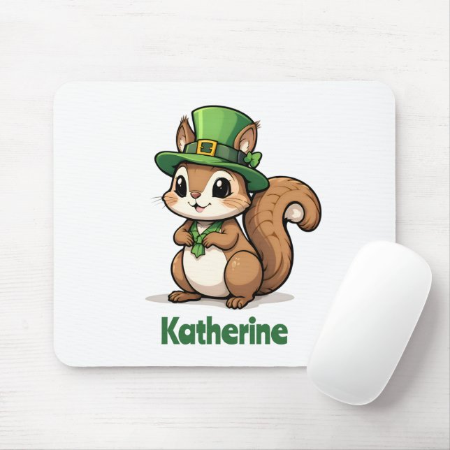 Personalized Cute St. Patrick's Day Squirrel Mouse Pad (With Mouse)