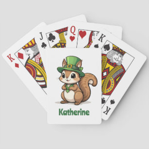 Personalized Cute St. Patrick's Day Squirrel Playing Cards