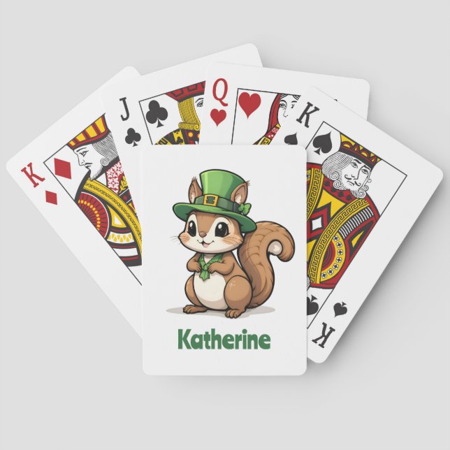 Personalized Cute St. Patrick's Day Squirrel Playing Cards (Back)