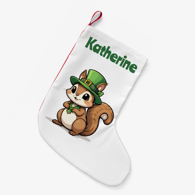 Personalized Cute St. Patrick's Day Squirrel Small Christmas Stocking (Front (Hanging))