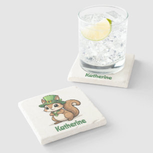 Personalized Cute St. Patrick's Day Squirrel Stone Coaster