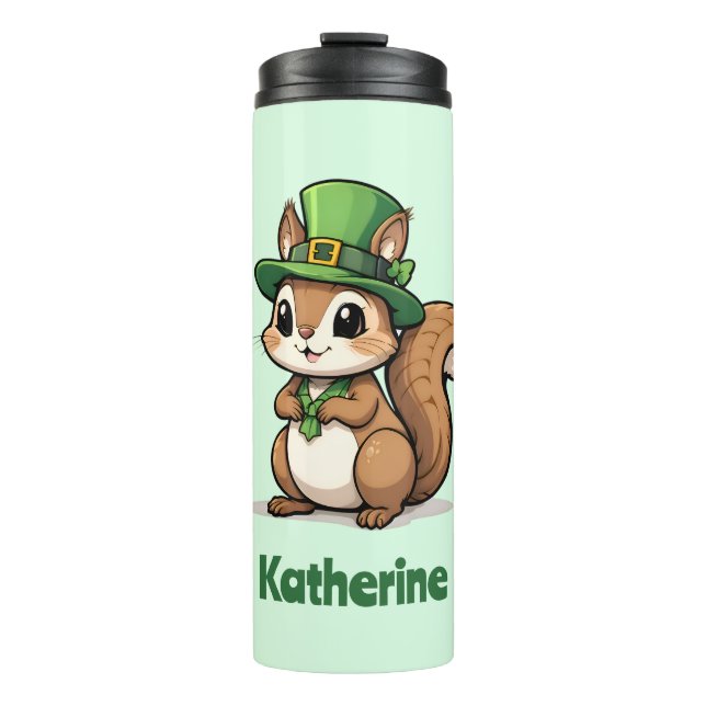 Personalized Cute St. Patrick's Day Squirrel Thermal Tumbler (Front)