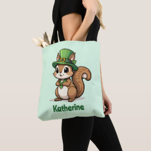 Personalized Cute St. Patrick's Day Squirrel Tote Bag