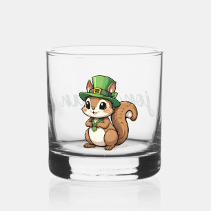 Personalized Cute St. Patrick's Day Squirrel Whiskey Glass