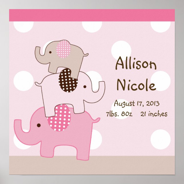 Personalized Cute Stacked Elephants Wall Art (Front)