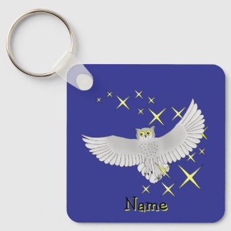 Personalized Cute Star Owl Blue Background Keychain