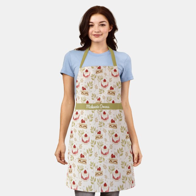 Personalized Cute Strawberry Cheesecakes Apron (Worn)