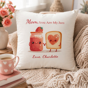 Personalized Cute Strawberry Jam Mothers Day Gift Throw Pillow