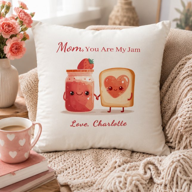 Personalized Cute Strawberry Jam Mothers Day Gift Throw Pillow (Creator Uploaded)