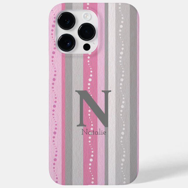 Personalized cute stripe pattern pink and grey Case-Mate iPhone case (Back)