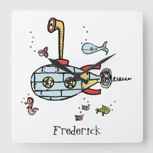 Personalized Cute Submarine Nautical Under Water Square Wall Clock