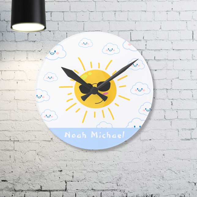 Personalized Cute Sun and Cloud  Round Clock (Creator Uploaded)