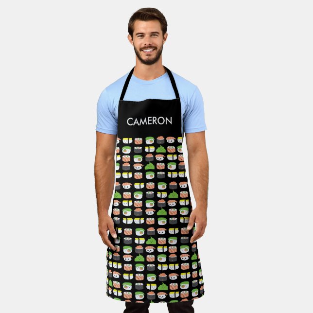 Personalized Cute Sushi Kawaii Illustration Apron (Worn)