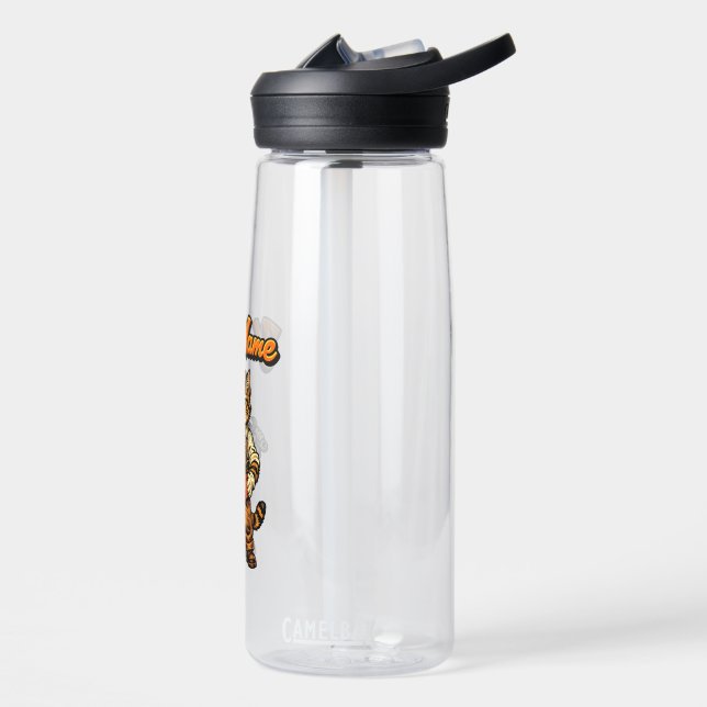 Personalized Cute Tabby Cat Mechanic Water Bottle (Left)