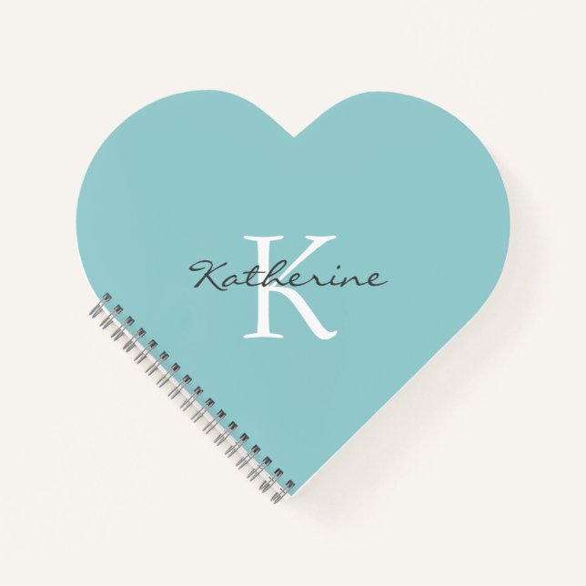Personalized Cute Teal Love Heart Shaped Notebook (Front)