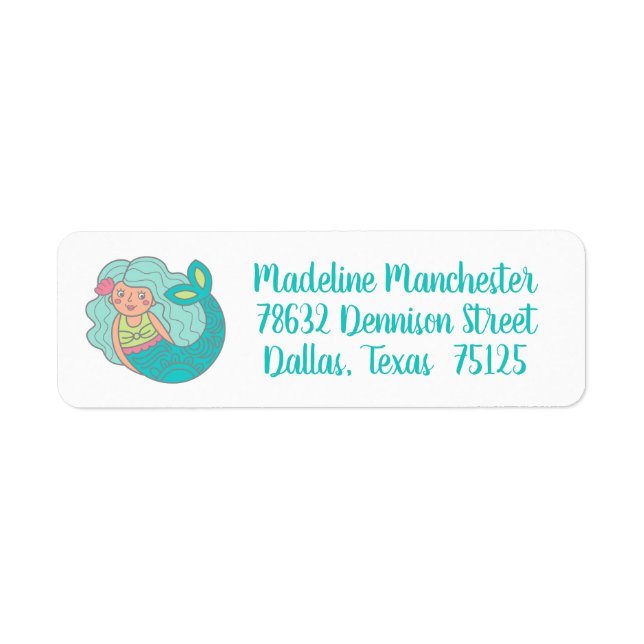 Personalized Cute Teal Mermaid Return Address (Front)