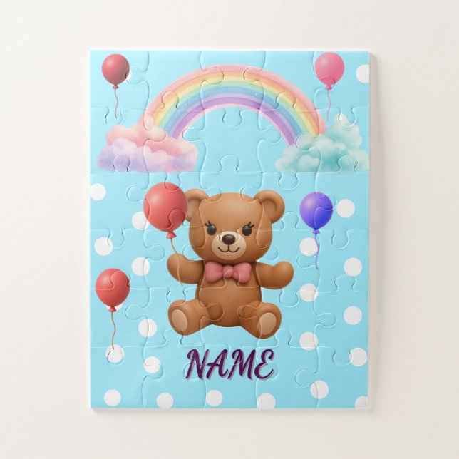 Personalized Cute Teddy Bear Balloon Jigsaw Puzzle (Vertical)