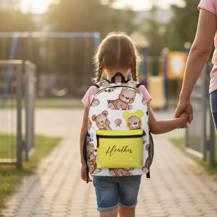 Personalized Cute Teddy Bear Bees & Honey Pattern  Printed Backpack