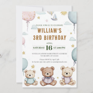 Personalized Cute Teddy Bear Birthday Invitation