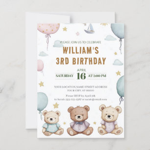 Personalized Cute Teddy Bear Birthday Postcard