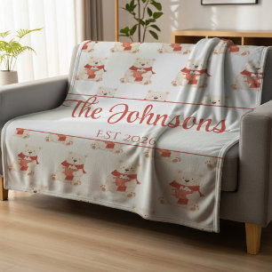 Personalized cute teddy bear fleece blanket