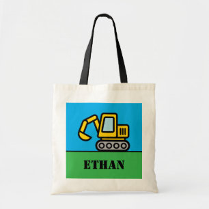 Personalized cute toy excavator machine kid's book tote bag