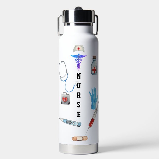 Personalized Cute Travel Nurse Monogram Gift  Water Bottle (Front)